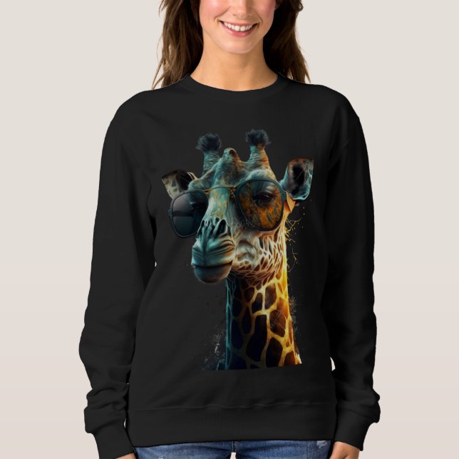 Sudadera animal  giraffe with stylish sunglasses (Anverso)
