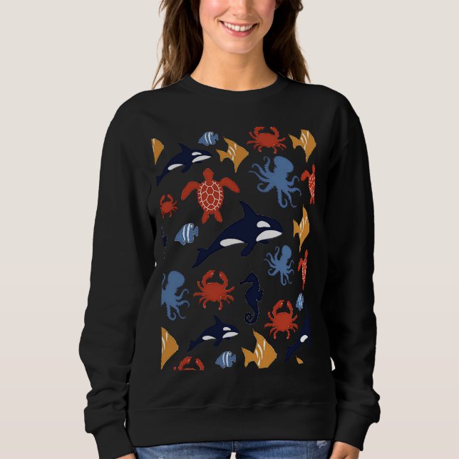 Sudadera Animales Vida marina Orca Octopus Fish Crab Turtle (Anverso)