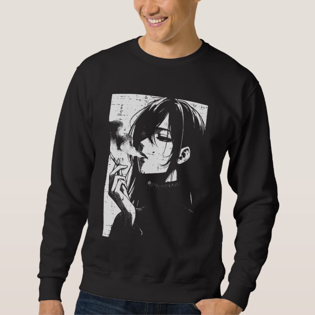 Sudadera Anime Woman Smoking Japanese Manga Art Emo Otaku M (Anverso)