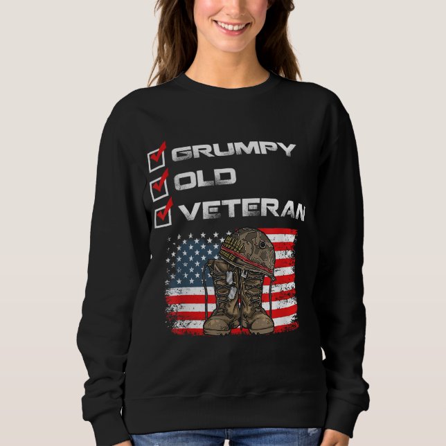 Sudadera Antiguo y gruñón veterano patriótico militar ameri (Anverso)