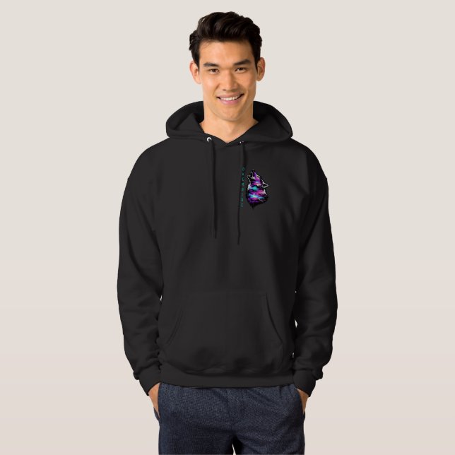 Sudadera Anulación de ID personalizada Glitch Lobo Ciberpun (Anverso completo)