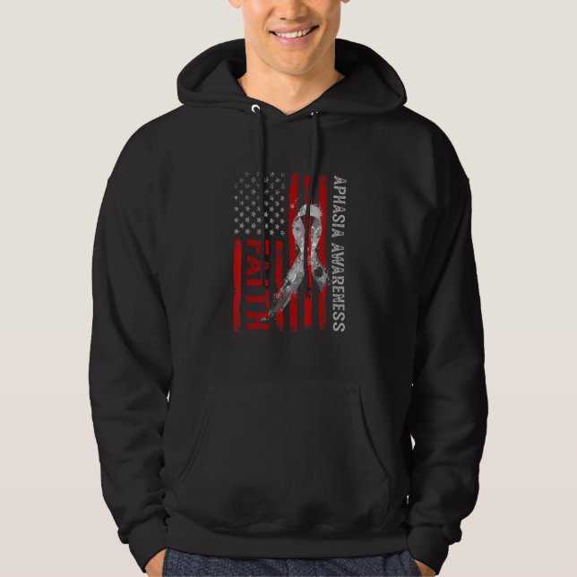 Sudadera Aphasia Awareness Gray Ribbon American Flag Faith (Anverso)