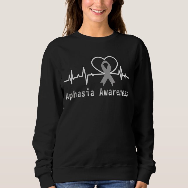 Sudadera Aphasia Awareness Heartbeat Gray Ribbon Support (Anverso)
