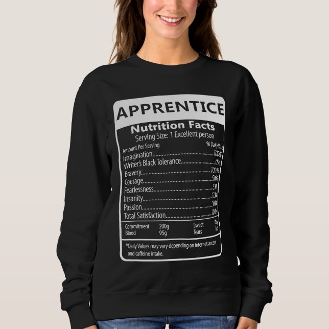 Sudadera Apprentice Nutrition Facts Sarcastic Graphic (Anverso)