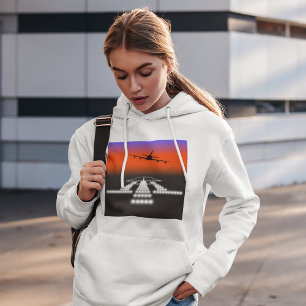 Sudadera Aproximación del avión al atardecer Luces de pista