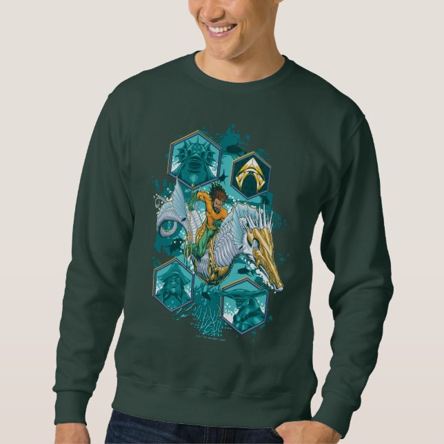 Sudadera Aquaman montando caballito de mar a través de los  (Anverso)