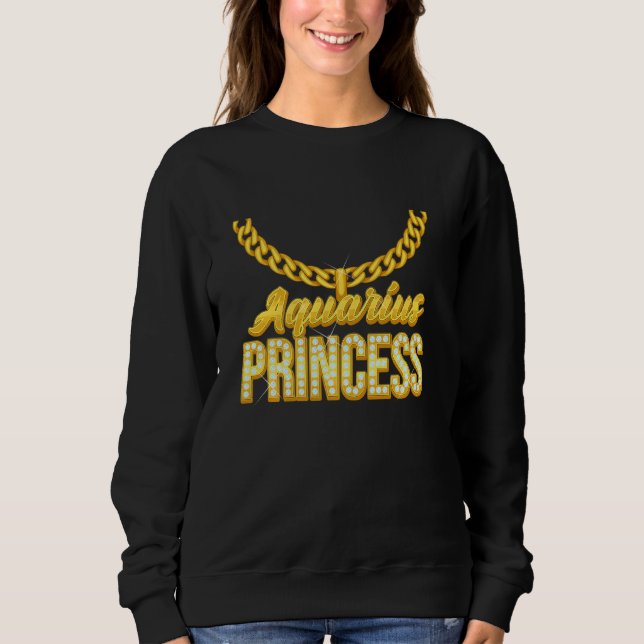 Sudadera Aquarius Princess Zodiac Rótulo Con Cadena Dorada  (Anverso)