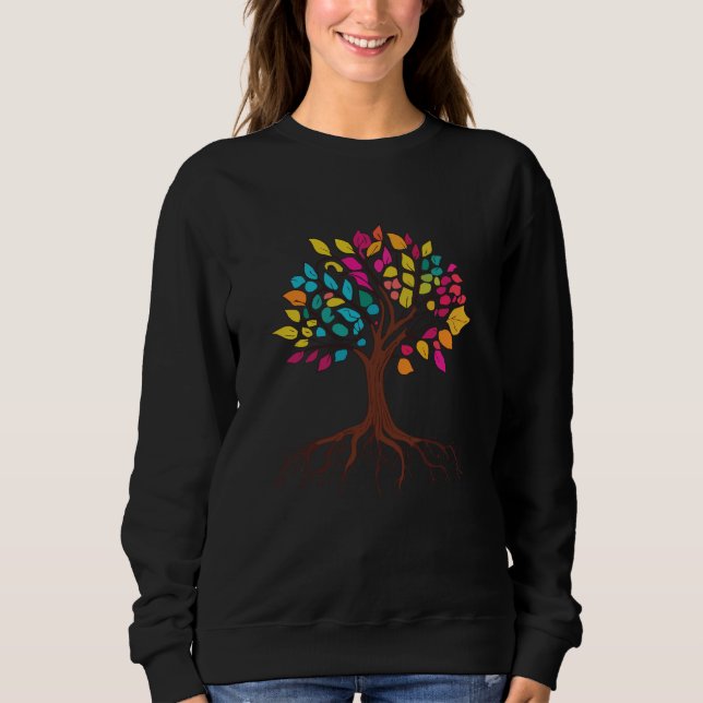 Sudadera Árbol abstracto con raíces y hojas coloridas. (Anverso)