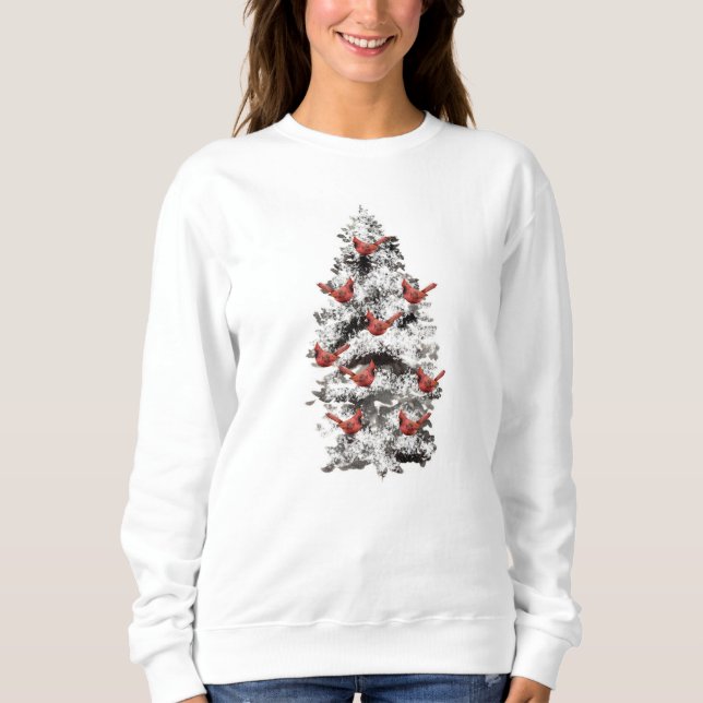 Sudadera Árbol cubierto de nieve y cardenales (Anverso)