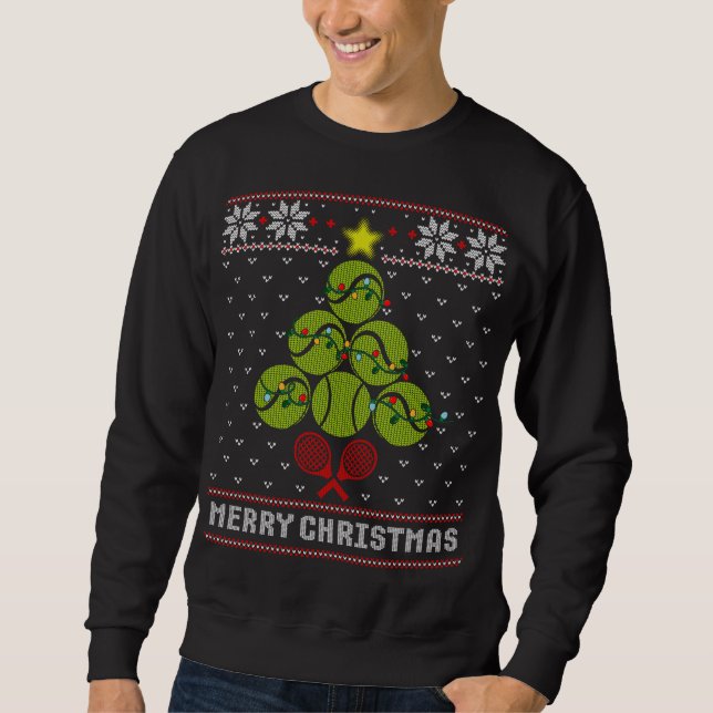 Sudadera Árbol de bolas de tenis Feliz Navidad Sudadizo (Anverso)