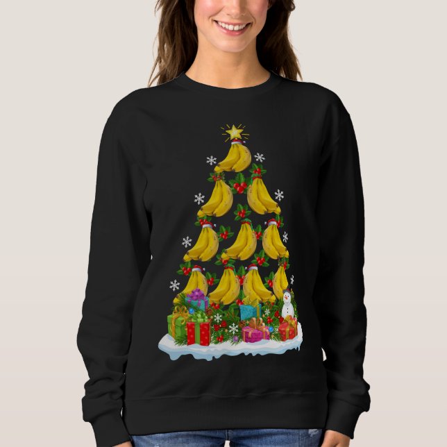 Sudadera Árbol de frutas bananeras de Navidad iluminando Sa (Anverso)
