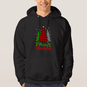 Sudadera Árbol de Navidad Alegre Cuadros de Búfalo Rojo Bla