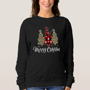 Sudadera Árbol de Navidad Alegre Estampado de Leopardo Rojo