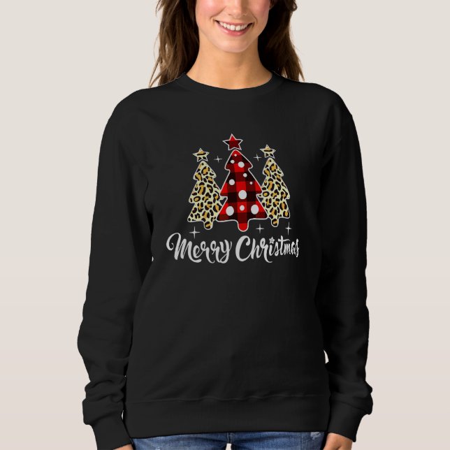 Sudadera Árbol de Navidad Alegre Estampado de Leopardo Rojo (Anverso)