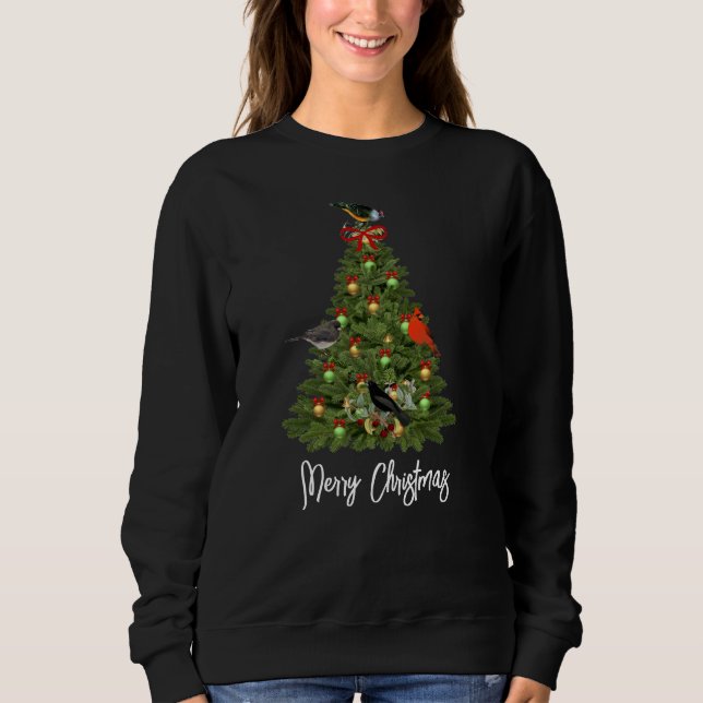 Sudadera Árbol de Navidad con vacaciones de pájaros (Anverso)