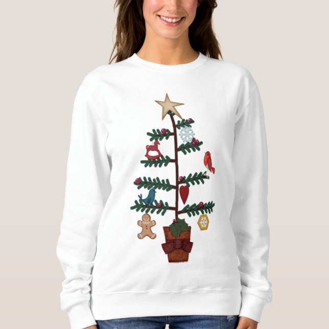 Sudadera Árbol de Navidad de Arte Popular | Ornamentos Faux (Anverso)