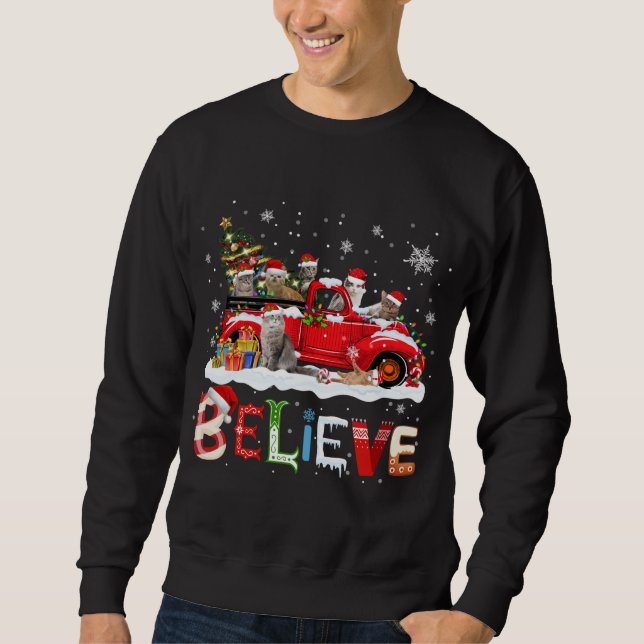 Sudadera Árbol de Navidad de Camión Rojo de Gato cree Santa (Anverso)