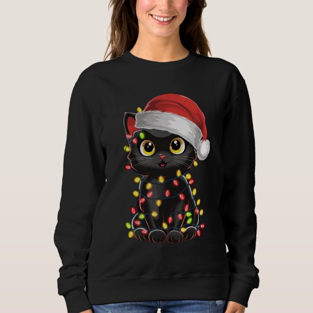 Sudadera Árbol de navidad de gato negro ilumina a Santa Kit (Anverso)