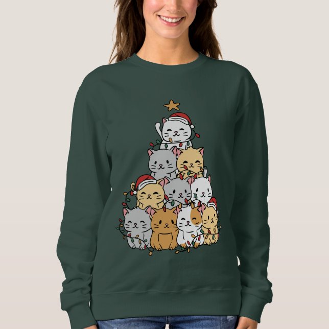 Sudadera Árbol de navidad de gatos (Anverso)