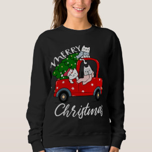Sudadera Árbol de navidad de gatos en camiones rojos árbol 