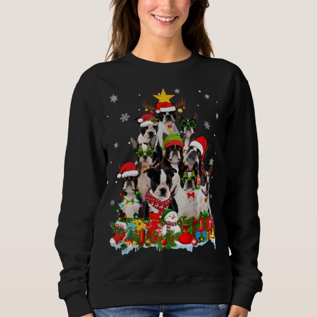 Sudadera Árbol de Navidad de Perro Terrier de Boston encien (Anverso)