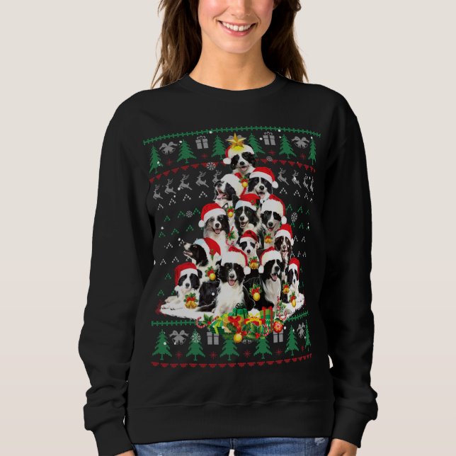 Sudadera Árbol de navidad del collie de borde Perro sudoros (Anverso)