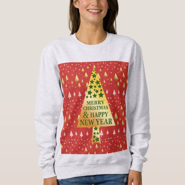 Sudadera Árbol de Navidad dorado - paisaje rojo (Anverso)