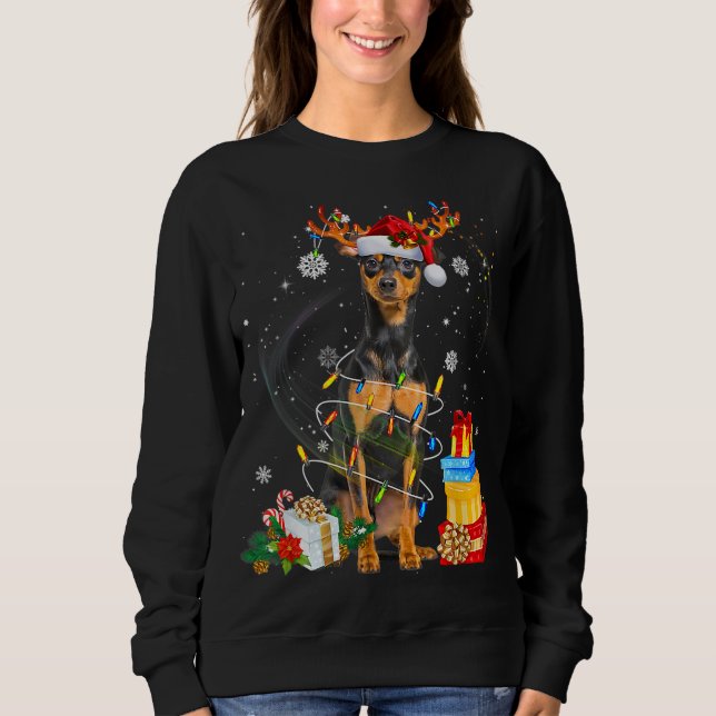 Sudadera Árbol de Navidad en miniatura de Pinscher luz perr (Anverso)
