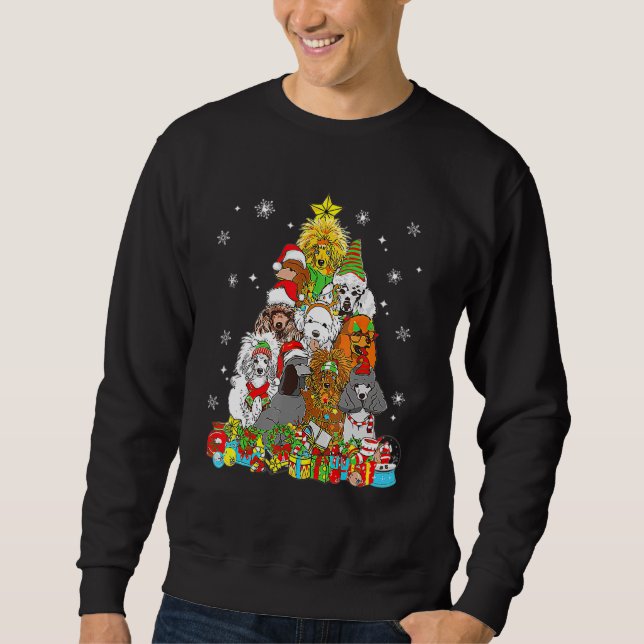 Sudadera Árbol de Navidad enciende perro caniche Navidad Pa (Anverso)