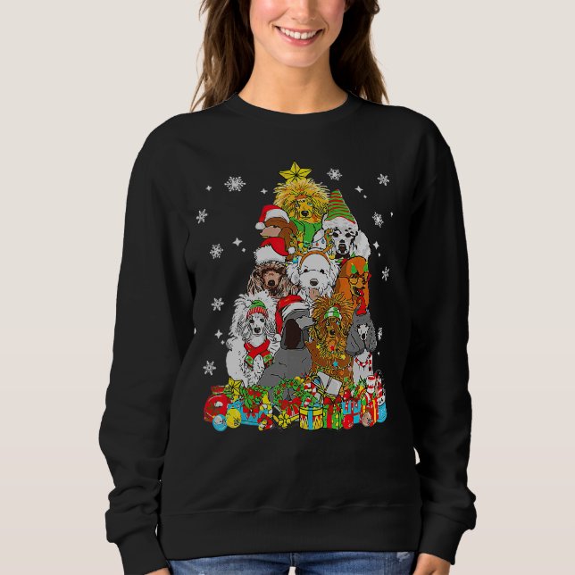 Sudadera Árbol de Navidad Ilumina perro caniche Xmas Pajama (Anverso)