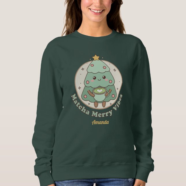Sudadera Árbol de Navidad Matcha Merry Vibes (Anverso)