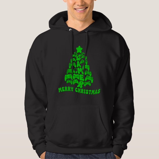 Sudadera Árbol de Navidad negro y verde con controladores (Anverso)