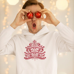 Sudadera Árbol de Navidad Nórdico Escandinavo Rojo
