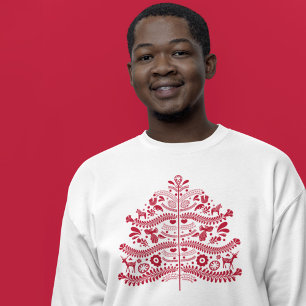 Sudadera Árbol de Navidad Nórdico Escandinavo Rojo