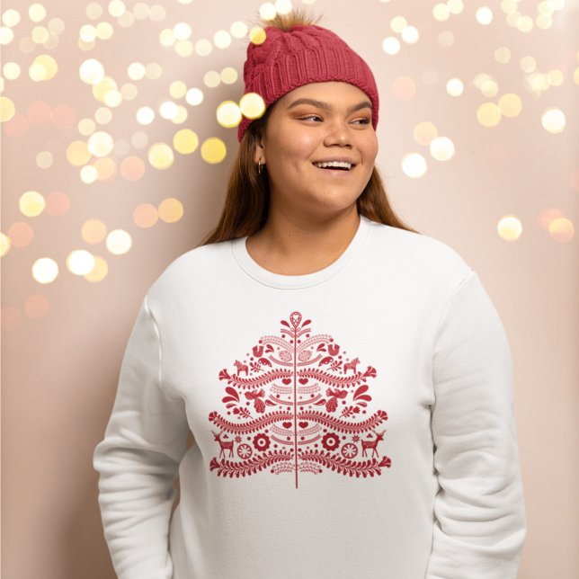 Sudadera Árbol de Navidad Nórdico Escandinavo Rojo (Subido por el creador)