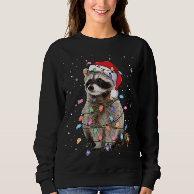Sudadera Árbol de Navidad Raccoon ilumina Pajama Racoon Lov (Anverso)