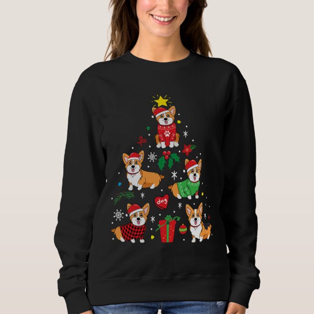 Sudadera Árbol de ornamentos de Navidad Corgi (Anverso)