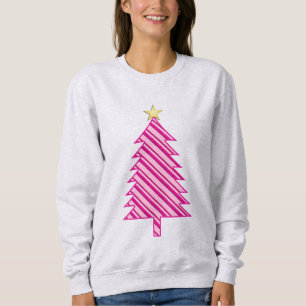 Sudadera Árbol navideño moderno en rayas de menta rosa