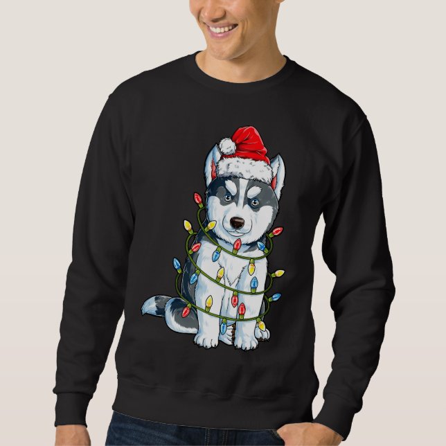 Sudadera Árbol Siberiano Husky Santa Christmas Encende Navi (Anverso)