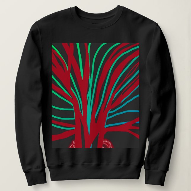 Sudadera Árbol verde rojo y azul turquesa (Anverso del diseño)