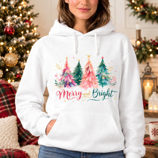 Sudadera Árboles de Navidad Coloridos Acuarela Alegre y Bri