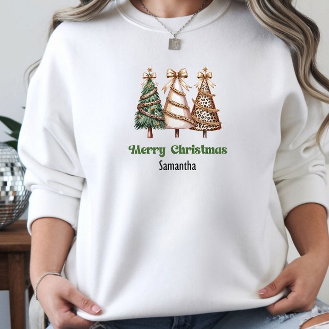 Sudadera Árboles de Navidad de Leopardo Elegante Chic regal (Elegant Leopard Christmas Trees gift for her sweatshirt)
