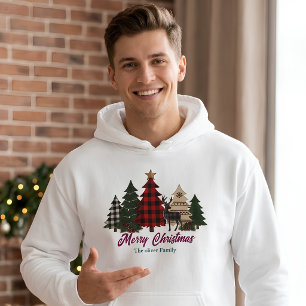 Sudadera Árboles de Navidad familiares con cuadros rústicos