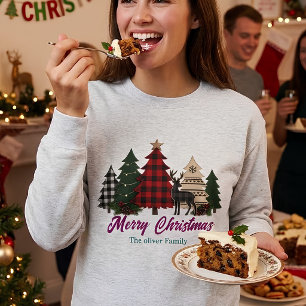 Sudadera Árboles de Navidad familiares rústicos con cuadros