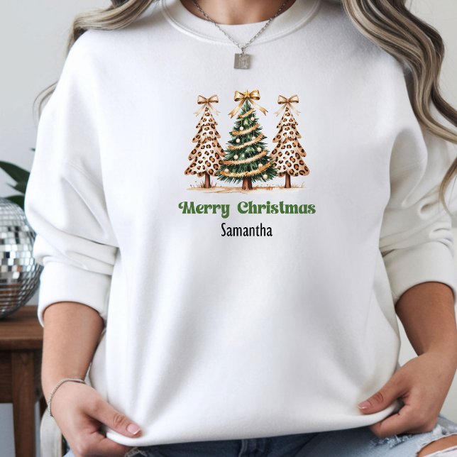 Sudadera Árboles de Navidad personalizados modernos de leop (Modern personalized Leopard Christmas Trees gift hoodie)