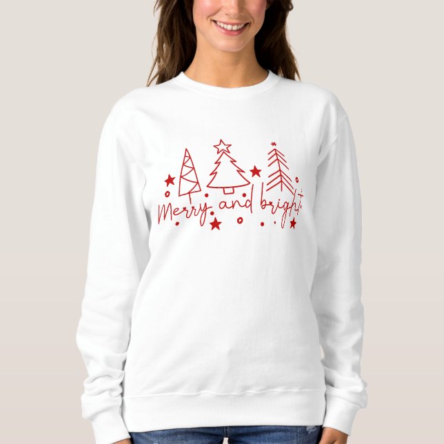 Sudadera Árboles de Navidad rojos alegres y brillantes (Anverso)