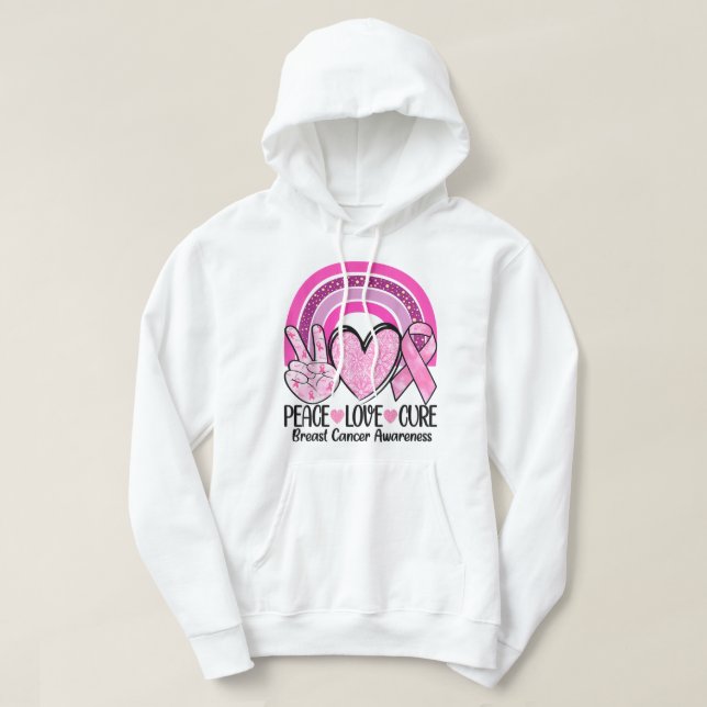 Sudadera Arcoiris Peace Love Cure Cure Cáncer de Mama de Ci (Diseño del anverso)