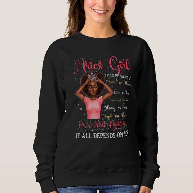 Sudadera Aries Girl Black Queen Zodiac Birthday Afro Women  (Anverso)