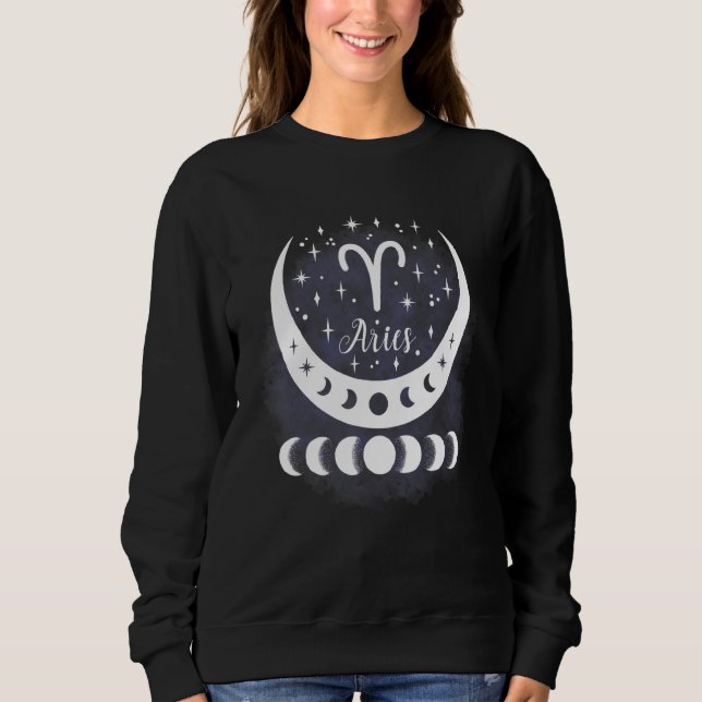 Sudadera Aries Moon Phase Water Zodiac Rótulo Horoscopio Pe (Anverso)