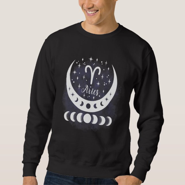 Sudadera Aries Moon Phase Water Zodiac Rótulo Horoscopio Pe (Anverso)